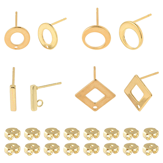 16шт 4 стили 304 фурнитура для сережек из нержавеющей стали, с петлей, прямоугольные, с 16 шт 304 ушными гайками из нержавеющей стали