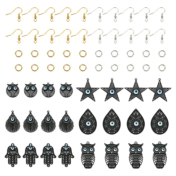 Набор для изготовления сережек от сглаза своими руками, включая слезу, сову и руку хамса и звезду 430 филигранные подвески из нержавеющей стали, латунные кольца и серьги