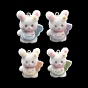 Flocky Opaque Resin Pendants, with Platinum Iron Loops, Rabbit Charms