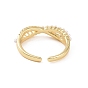 Brass Micro Pave Cubic Zirconia Open Rings, Infinity with Plastic Imitation Pearl Cuff Rings for Women