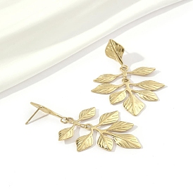 201 Stainless Steel Leaf Dangle Stud Earrings, with 304 Stainless Steel Pins