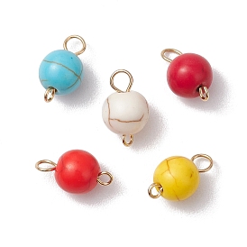 5 шт. 5 цвета крашеные синтетические бирюзовые круглые соединительные подвески, с 304 двойными петлями из нержавеющей стали, золотые