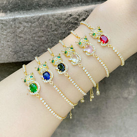 Bracelet chat en zircon coloré avec plein de diamants, dessin d'animaux mignons
