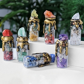 Mixed Natural Gemstone Chip Wishing Bottles, Reiki Energy Stone Display Decoration, for Healing Meditation