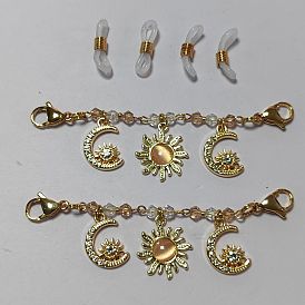 2Pcs Glass Eyeglass Chains, with Alloy Charms and 4Pcs Silicone Eyeglasses Ear Grips