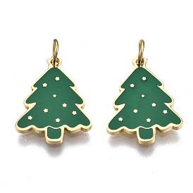 316 Surgical Stainless Steel Enamel Pendants, with Jump Rings, for Christmas, Christmas Trees