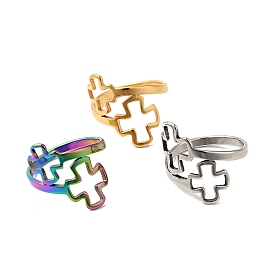 201 Stainless Steel Double Cross Finger Ring for Women