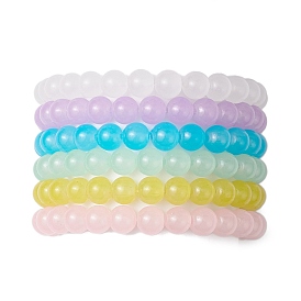 6Pcs 6 Colors 8mm Round Imitation Jade Glass Beaded Stretch Bracelet Sets, Stackable Bracelets