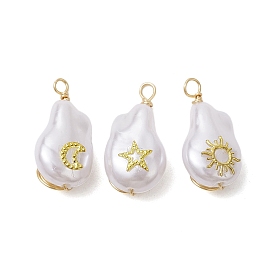 ABS Plastic Imitation Pearl Pendants, with Brass Cabochons and Eco-Friendly Copper Wire