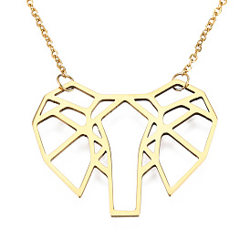 201 Stainless Steel Origami Pendant Necklaces, with Cable Chains, Elephant