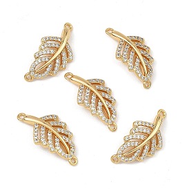 Breloques connecteurs en laiton Shegrace avec micro-pavé de zircone cubique transparente, liens feuille, sans cadmium et sans plomb et sans nickel