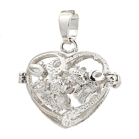 Rack Plating Brass Locket Pendants, Cadmium Free & Lead Free, Long-Lasting Plated, Heart with Goldfish Pattern