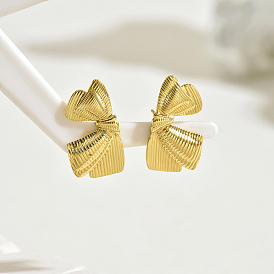 Vintage Striped Stainless Steel Butterfly Stud Earrings for Women, Daily Wear