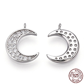 925 Sterling Silver Micro Pave Cubic Zirconia Pendants, Moon Charms, Nickel Free