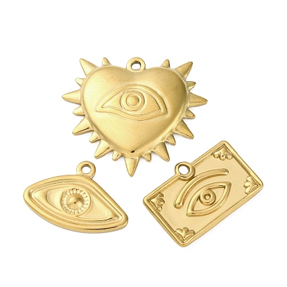 304 подвески из нержавеющей стали, ионное покрытие (ip), реальный 18 k позолоченный, подвеска в виде сердца, глаза и прямоугольника