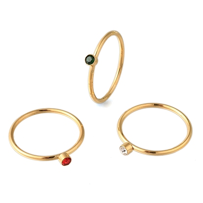 Ионное покрытие (ip) 304 Кольца-солитеры из нержавеющей стали со стразами, простые кольца для женщин