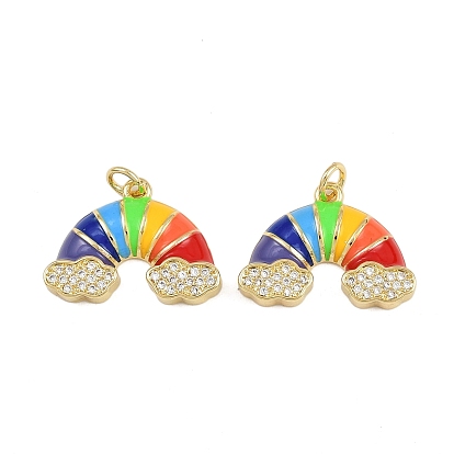 Латунные микропаве прозрачные подвески с фианитом, радужное очарование, с эмалью и прыжковым кольцом, стойки покрытие, долговечный, без свинца и без кадмия