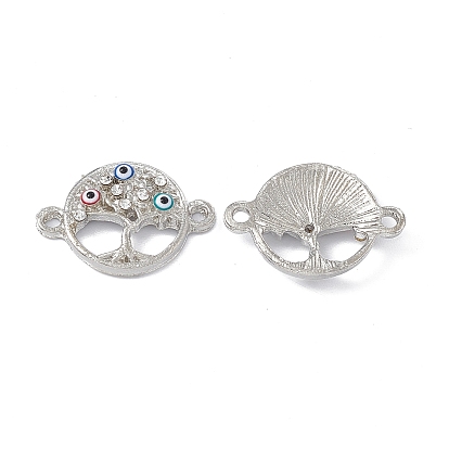 Alloy Crystal Rhinestones Connector Charms, with Enamel, Flat Round Tree Links with Colorful Evil Eye