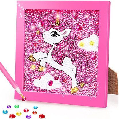 Unicorn Photo Frame Diamond Painting Kits for Kids, DIY Full Drill Diamond Art Kit, Cartoon Picture Arts and Crafts for Beginners