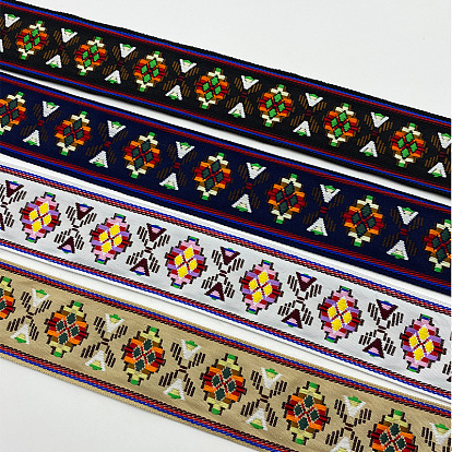 Ethnic Style Embroidery Rhombus Polyester Ribbons, Jacquard Ribbon, Garment Accessories, Flat