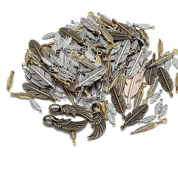 Смешанные перо подвеска сплава тибетского стиля, 29~86x5~41x1~2 мм, отверстие : 2~3 мм