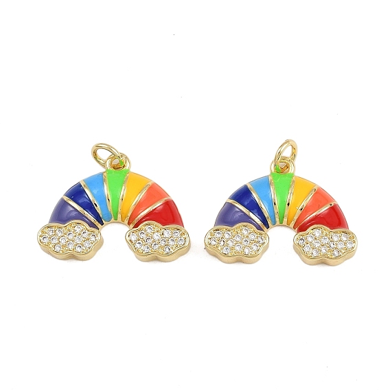 Латунные микропаве прозрачные подвески с фианитом, радужное очарование, с эмалью и прыжковым кольцом, стойки покрытие, долговечный, без свинца и без кадмия