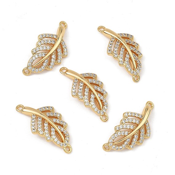 Breloques connecteurs en laiton Shegrace avec micro-pavé de zircone cubique transparente, liens feuille, sans cadmium et sans plomb et sans nickel