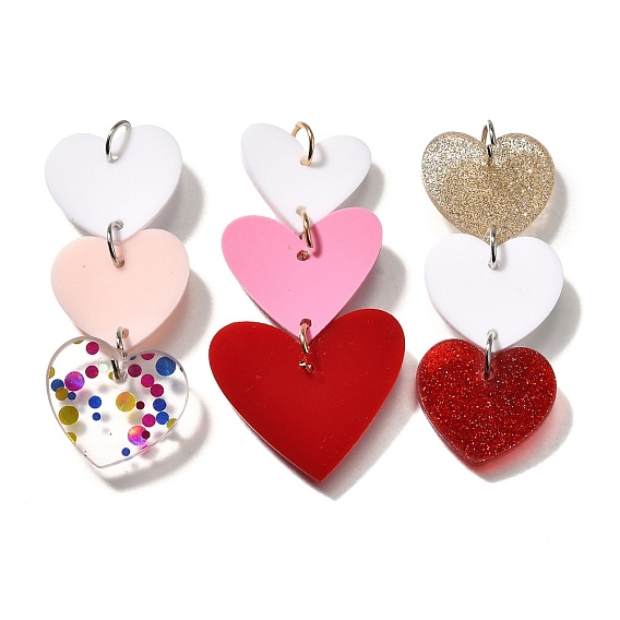 Акриловые большие подвески, сердце прелести, со светло-золотистой петлей