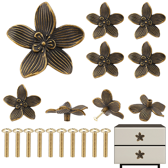 Alloy Drawer Cabinets Handles, Flower, with Screw