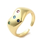 Rack Plating Brass Micro Pave Cubic Zirconia Finger Ring, Cuff Ring, Long-Lasting Plated, Cadmium Free & Lead Free, Heart