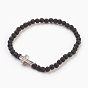 Gemstone Beads Stretch Bracelets, with Brass Micro Pave Cubic Zirconia Cross Beads