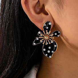 Серьги-гвоздики с железной эмалью, цветок с точечным рисунком, золотые