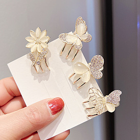 Butterfly/Flower Mini Alloy Rhinestones Claw Hair Clips, with Cat Eye, for Women Girls