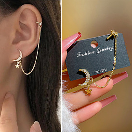 925 Silver Needle Earrings with Fashionable Star Moon Zircon Ear Jewelry