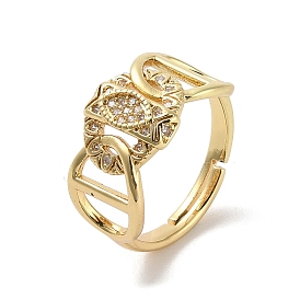 Brass Pave Cubic Zirconia Adjustable Rings, Oval