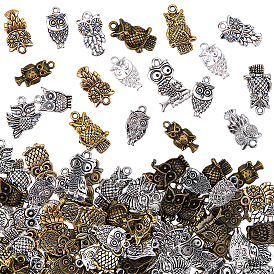 108 шт 18 стили подвески из сплава в тибетском стиле, без свинца и без кадмия, сова, для Хэллоуина