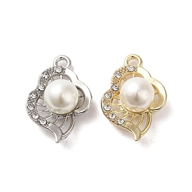 Alloy with Rhinestone Pendants, with ABS Imitation Pearl, Leaf Charms