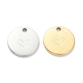 304 Stainless Steel Charms, Flat Round with Heart
