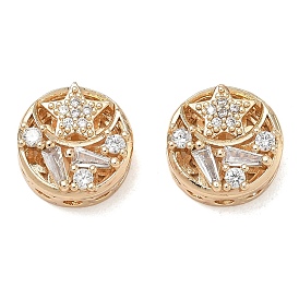 Brass Micro Pave Clear Cubic Zirconia Beads, Flat Round & Star