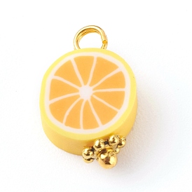Polymer Clay Charms, with Brass Findings, Orange