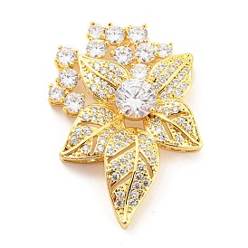 Brass Pave Clear Cubic Zirconia Side Charms, Long-Lasting Plated, Cadmium Free & Lead Free, Leaf