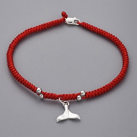 Tisser des bracelets à breloques, avec du fil de nylon, 925 fermoirs et breloques en forme de griffe de homard en argent sterling, des boîtes en carton, queue de poisson