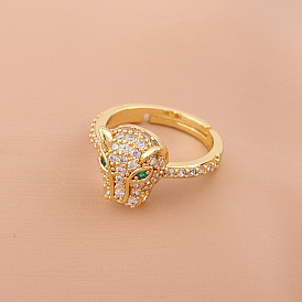 Смелое кольцо с бриллиантом в виде головы леопарда для модных особ — эффектное регулируемое украшение