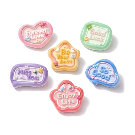 6Pcs 6 Styles Cartoon Word Opaque Resin Brooches, with Iron Back Bar Pins, for Backpack Clothes