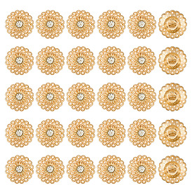 30шт 1-отверстие цинковый сплав стержень кнопки, со стразами, плоско-круглые