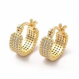 Clear Cubic Zirconia Thick Hoop Earrings, Brass Jewelry for Women