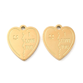 Ion Plating(IP) 316L Surgical Stainless Steel Pendants, Heart with Word I Love You Charm