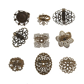 Laiton réglable composants d'anneau en filigrane, mixedstyle, 17~18mm