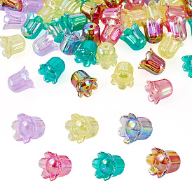 50прозрачные акриловые бусины с УФ-покрытием, радужный, цветок