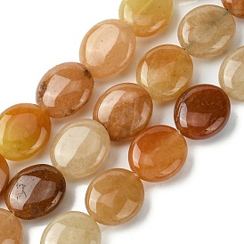 Natural Golden Silk Jade Beads Strands, Flat Oval